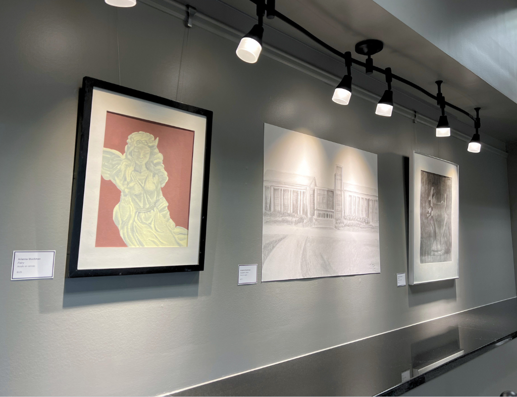 Left view of all pieces - Fairy, Student Union, and Vase.